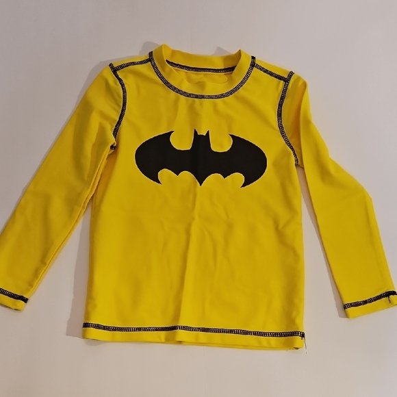 Batman Bright Yellow & Black Kids Long Sleeve Swim Rashguard 3T Boys NEW - Picture 1 of 3